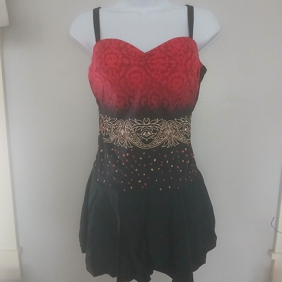 Candie's Red and Black Ombré One Piece Swimsuit - Picture 1 of 8